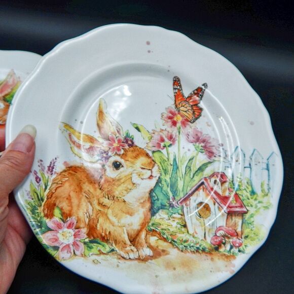 Pier 1 One Hop Town Salad Plates 8.5 Inch Luncheon Set of 2 Earthenware - Picture 8 of 10